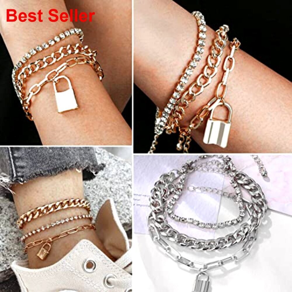 Stackable Silver-Plated Bracelets Set Adjustable Chain Cuff Bangles - Picture 3 of 7